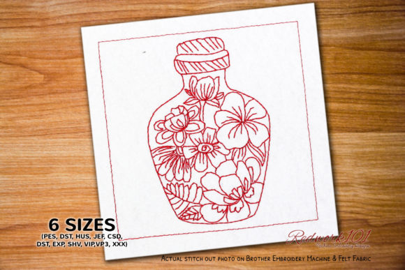Abstract Bottle Design Redwork