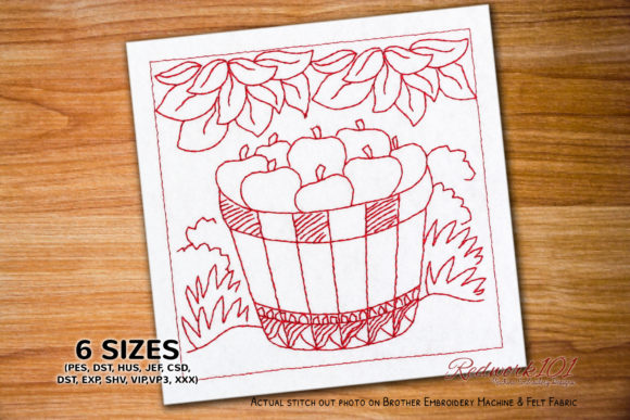 Apples in Wooden Basket Redwork Embroidery Review