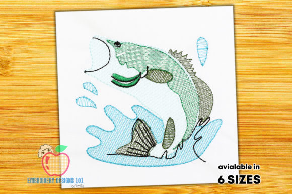 Bass Fish Jumping in Water Quick Stitch