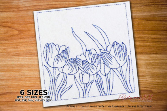 Bunch of Tulip Flowers Blooming Redwork