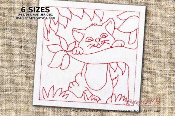 Funny Cat Redwork: A Playful Embroidery Design for Handmade Gifts