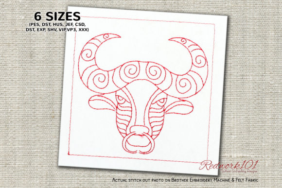 Taurus Zodiac Sign Redwork